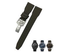 MURVE 20mm 21mm 22mm Nylon Calfskin Watchband Fit for IWC Big Pilot IW377714 Mark18 SPITFIRE Nylon Real Leather Strap(Green Green line 2,22mm)