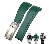 MURVE 20mm 21mm Rubber Watchband For Rolex Daytona Submariner GMT Yacht-Master OYSTERFLEX Silicone Strap Deployment Buckle Bracelets(Green Glossy clasp,21mm)