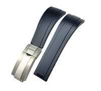 MURVE 20mm 21mm Rubber Watchband For Rolex Daytona Submariner GMT Yacht-Master OYSTERFLEX Silicone Strap Deployment Buckle Bracelets(Black Glossy clasp,21mm)