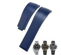MURVE 20mm 21mm Rubber Watchband For Rolex Daytona Submariner GMT Yacht-Master OYSTERFLEX Silicone Strap Deployment Buckle Bracelets(Blue without buckle,21mm)