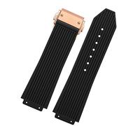 MURVE For Hublot BIG BANG Black Blue white Silicone Rubber Strap With men Butterfly Buckle Watchband Accessories 26 * 19mm(Black rose gold)