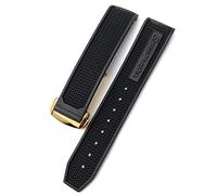 MURVE For Omega Speedmaster Watch Strap Stainless Steel Deployment Buckle 20mm 21mm 22mm Rubber Silicone Watchband(Black black gold,21mm)