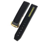 MURVE For Omega Speedmaster Watch Strap Stainless Steel Deployment Buckle 20mm 21mm 22mm Rubber Silicone Watchband(Black yellow gold,19mm)
