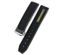 MURVE For Omega Speedmaster Watch Strap Stainless Steel Deployment Buckle 20mm 21mm 22mm Rubber Silicone Watchband(Black yellow silver,22mm)