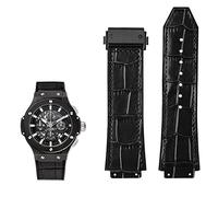 MURVE Genuine Leather Watch Band For Hublot Big Bang Series Cowhide Strap Men Wristband With Tools Accessories Black Brown 26 * 19mm(Black-black bucke)