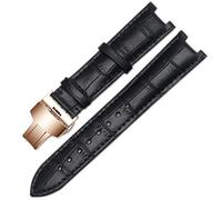MURVE Gnuine leather watchband for GC wristband 22 * 13mm 20 * 11mm Notched strap with stainless steel butterfly buckle BAND(Black rose gold,20-11mm)