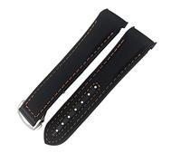 MURVE Rubber Nylon Leather Watchband 20mm 22mm 19 21mm For Omega Seamaster GMT Planet Ocean Diver 300 Orange Silicone Watch Strap(Black orange,20mm)