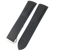 MURVE Rubber Silicone Watchband For Omega Seamaster GMT Diver 300 Speedmaster Hamilton 19mm 20mm 21mm 22mm Watch Strap(Black blue,19mm Silver buckle)