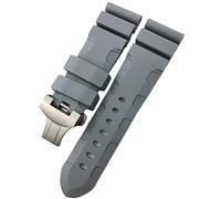 MURVE Rubber Watchband 22mm 24mm 26mm Silicone Watch Strap For Panerai Submersible Luminor PAM Waterproof Bracelet(Gray folding,24mm black buckle)