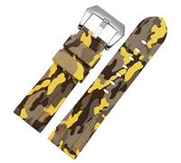 MURVE Silicone watchband For PAM111 386 441 series wristband straps 20mm 22mm 24mm 26mm Waterproof sports camouflage bracelet(Camo yellow silver,24mm)