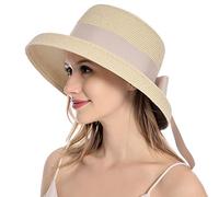 Muryobao, Women Summer Straw Hat UV Protection Travel Foldable Bucket Hat Vintage Beach Fishing Hat, beige, One Size