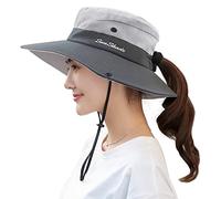 Muryobao Women's Ponytail Sun Hat UV Protection Foldable Mesh Wide Brim Beach Fishing Hat, Light Grey, One Size