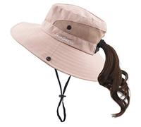Muryobao Women's Ponytail Sun Hat UV Protection Foldable Mesh Wide Brim Beach Fishing Hat, Pure Pink, One Size