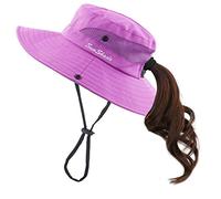 Muryobao Women's Ponytail Sun Hat UV Protection Foldable Mesh Wide Brim Beach Fishing Hat, Pure Purple, One Size