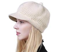 Muryobao Womens Winter Warm Slouchy Cable Knit Beanie Skull Hat with Visor, A-beige, One Size