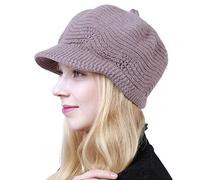 Muryobao Women's Winter Warm Slouchy Cable Knit Beanie Skull Hat with Visor, A-khaki, One Size