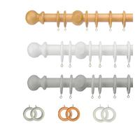 MUSAN Curtain Poles - Curtain Poles for Eyelet Curtains - Premium Quality Fixed Length Door, Window Wooden Curtain Pole for Home, Kitchen Living Room Office, bay window curtain pole (150cm, Beechwood)