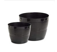 MUSAN Heavy Duty Black Barrel Planter Plastic Pot - Large Round Sturdy & Lightweight Tub - Indoor & Outdoor All-Purpose Patio Cultivation Tubs - Strong & Durable Garden Plants Flower Container (34cm)