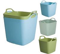MUSAN Large Square Flexi Tubs - Flexible Handles Storage Container Bucket - Heavy Duty Hardwearing Plastic Tub - Lightweight Laundry Home Garden - Multi Purpose Indoor & Outdoor Sturdy Tub (15L)