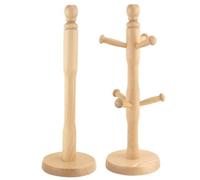 MUSAN PRODUCTS Mug Tree Holder & Paper Towel Holder Set - Freestanding Beech Wood - 6 Cup Capacity - Black, Red, or Beechwood