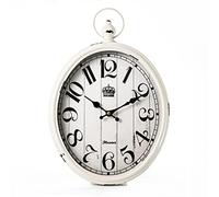 Musaoz Oval Metal European Retro Decor Wall Clock Old-Fashioned Antique Design Rustic Vintage Style Battery Operated Silent for Living Room Kitchen Farmhouse 16 inch White