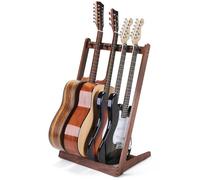 Musbeat Multi Guitar Stand, Black Walnut Wood Multiple Guitar Rack for 3 Acoustic, 5 Electric or 5 Bass, Hardwood Instrument Rack for Men, Wooden Floor Acoustic Stand for Home Decor, Studio Display