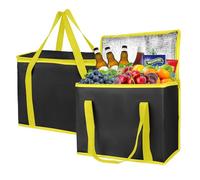musbus 2 Pack Extra Insulated Grocery Bags Large Green Leaf Foldable Reusable Kitchen Bags Heavy Duty Zipper Foldable Cooler Bag for Women, Black/Yellow, X-Large(16W x 12.5H, Black / yellow, X-Large