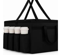 musbus Large Insulated Shopping Bag Thermal Bag Foldable Cooler Bag for Warm Delivery with Cold Cooling Function, Black-BTB1, 23" W * 14" D* 15" H, Thermotasche mit Becherhülle