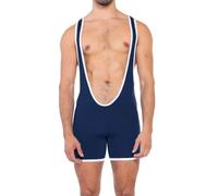 Muscle Alive Men Fitness Athletic Deep Scoop Wrestling Singlet Sports Bodysuit Jumpsuits Navy Blue M