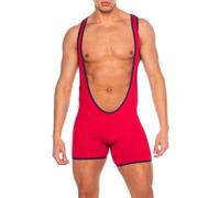 Muscle Alive Men Fitness Athletic Deep Scoop Wrestling Singlet Sports Bodysuit Jumpsuits Red L