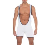Muscle Alive Men Fitness Athletic Deep Scoop Wrestling Singlet Sports Bodysuit Jumpsuits White S