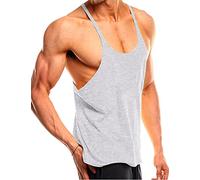 Muscle Alive Mens Gym Stringer Singlet 1cm Strap Stretchy Bodybuilding Workout Tank Top Cotton PLN Grey M