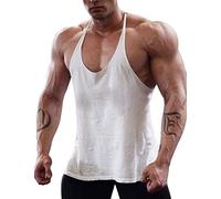 Muscle Alive Mens Gym Stringer Singlet 1cm Strap Stretchy Bodybuilding Workout Tank Top Cotton PLN White M
