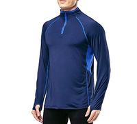 Muscle Alive Men's Quarter Zip Running Active T Shirts Workout Long Sleeve Jersey with Thumb Holes Polyester and Spandex Blue M
