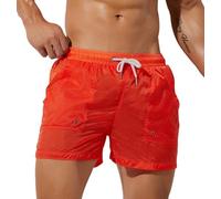 Muscle Alive Mens Quick Dry Lightweight Beach Shorts with Mesh Liner Surfing Swimming Fitness Bottom Swim Trunks Orange S