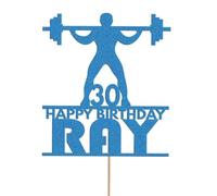 Muscle Bound Powerlifter Cake Topper Personalised Gym Decoration Any Name and Age Included | Personalised Cake Topper with Custom Name & Age | Birthday Party Decoration | Blue