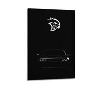 Muscle Car Poster Challenger Stylized Panther Head Speed Power Minimalist Black White Decorative Canvas Family Bedroom Artwork Picture Painting 08x12inch(20x30cm)