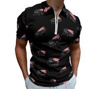 Muscle Car U.S.A. Flag Men's Short Sleeve Polo Shirts Casual Zippered Golf Shirt Slim Fit T-Shirt Tops 6XL