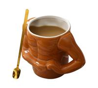 Muscle Ceramic Coffee Mug - White, 350 ml, Includes Spoon Gift Box, Funny Design for the Morning, Drinking Cup with Strong Arms, Gift for Athletes and Bodybuilders