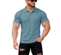 Muscle Cmdr Men’s Slim Fit Muscle Polo Shirt Short Sleeve Stretch Casual Golf Athletic Top (Blue XL)