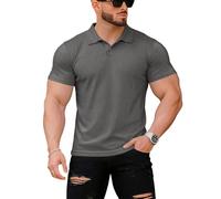Muscle Cmdr Men’s Slim Fit Muscle Polo Shirt Short Sleeve Stretch Casual Golf Athletic Top (Grey M)