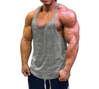 Muscle Cmdr Men's 1 Pack Stringer Tank Tops Bodybuilding Y-Back T-Shirts Gym Fitness Workout Training Running T-Shirts Athletic Quick Dry Top (Light Grey XL)