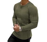 Muscle Cmdr Men's Ribbed Henley Shirt Slim Fit Muscle Shirt Fitted Cotton Long Sleeve Casual T-Shirt Green/XL