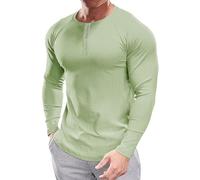 Muscle Cmdr Men's Slim Fit Henley Shirt Long Business Sleeve Casual 3 Metal Buton Casual Stylish T-Shirt Green/M