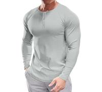 Muscle Cmdr Men's Slim Fit Henley Shirt Long Business Sleeve Casual 3 Metal Buton Casual Stylish T-Shirt Grey/XL