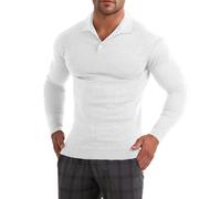 Muscle Cmdr Men's Slim Fit Muscle Polo Shirts Long&Short Sleeve Stretch Quick Dry Tee Casual Golf Athletic T-Shirts (White L)