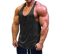 Muscle Cmdr Men's Stringer Tank Tops Bodybuilding Y-Back T-Shirts Gym Fitness Workout Training Running T-Shirts Athletic Quick Dry Top (Black,2CM Shoulder,3XL)