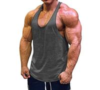 Muscle Cmdr Men's Stringer Tank Tops Bodybuilding Y-Back T-Shirts Gym Fitness Workout Training Running T-Shirts Athletic Quick Dry Top (Grey,2CM Shoulder,S)