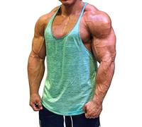 Muscle Cmdr Men's Stringer Tank Tops Bodybuilding Y-Back T-Shirts Gym Fitness Workout Training Running T-Shirts Athletic Quick Dry Top (Green,Thin Shoulder,L)