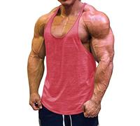 Muscle Cmdr Men's Stringer Tank Tops Bodybuilding Y-Back T-Shirts Gym Fitness Workout Training Running T-Shirts Athletic Quick Dry Top (Pink,Thin Shoulder,3XL)
